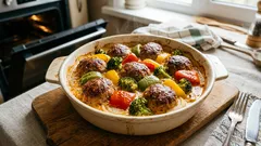 Ugnsbakade köttbullar med broccoli – allt i en form med mild krämig sås