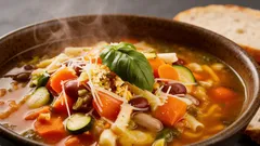 Minestrone som får sjuda länge – med vita bönor, småpasta, pesto och parmesan